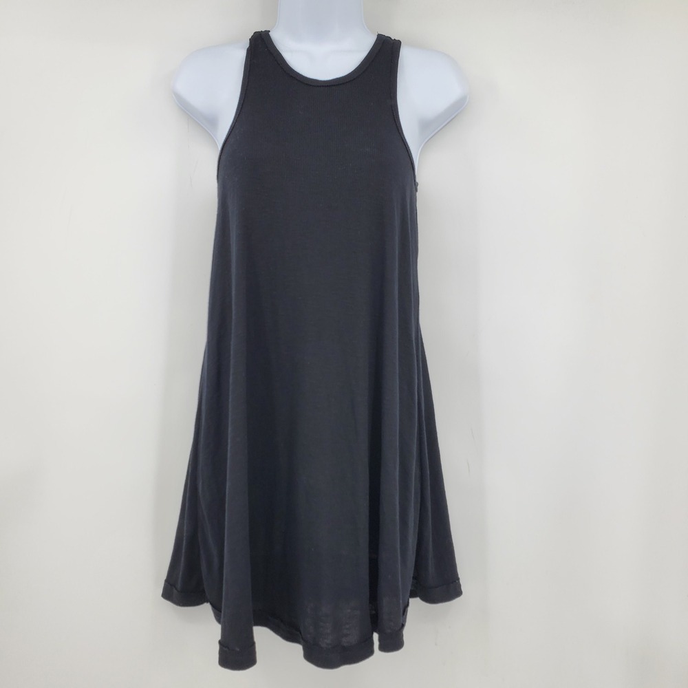 Free People FP Beach Black Ribbed Knit Racerback Swing Mini Dress XS Beach Boho